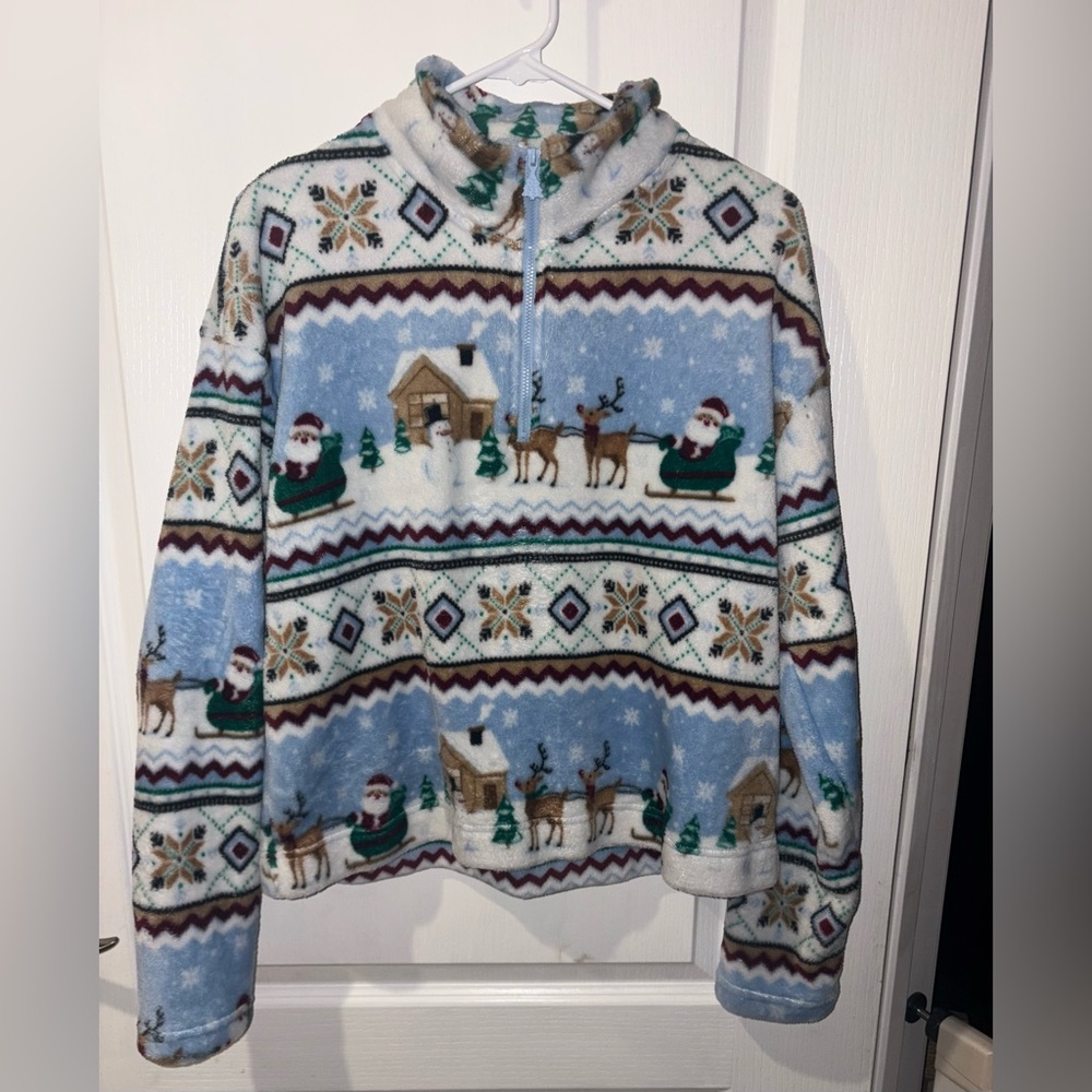No Boundaries Blue and White Zip Up Sweater